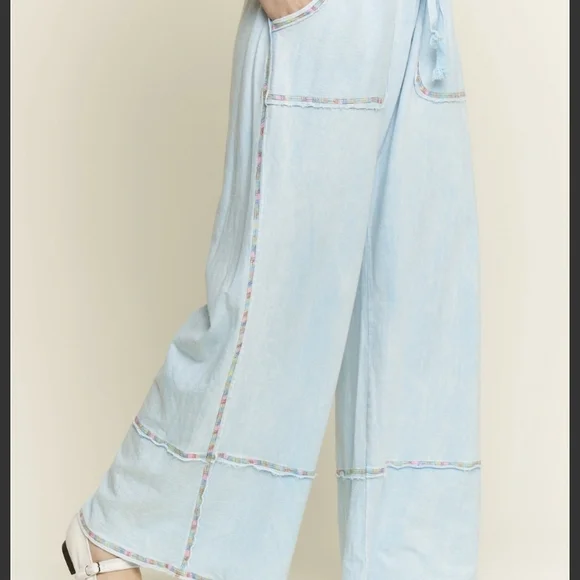 Sky Blue Wide Leg Women's Pants - Picture 2 of 4